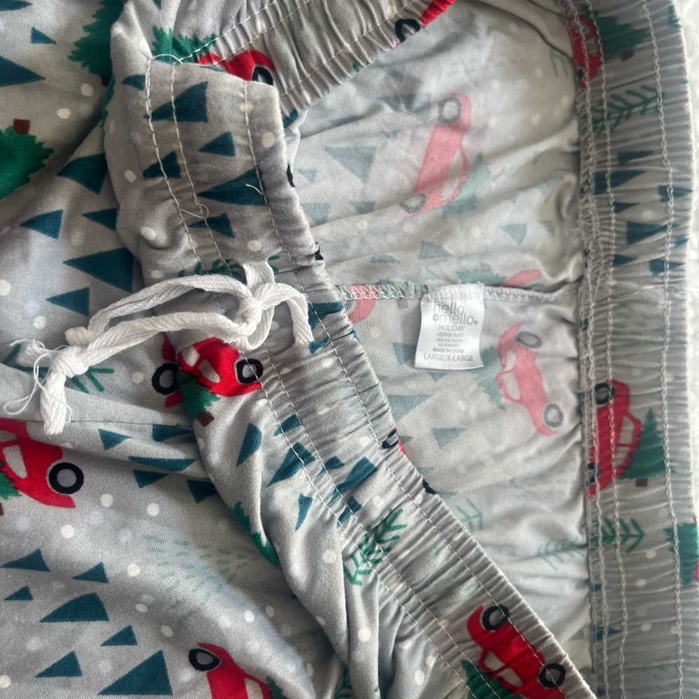 Gray Pajama Pants with Red Car and Tree Print